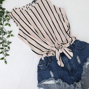 Adrianna Pappell Pink and Black Stripe Top